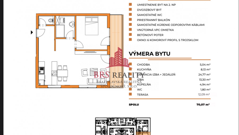 2 izb. byt v novostavbe 57.98m2 a balkón 12,09m2