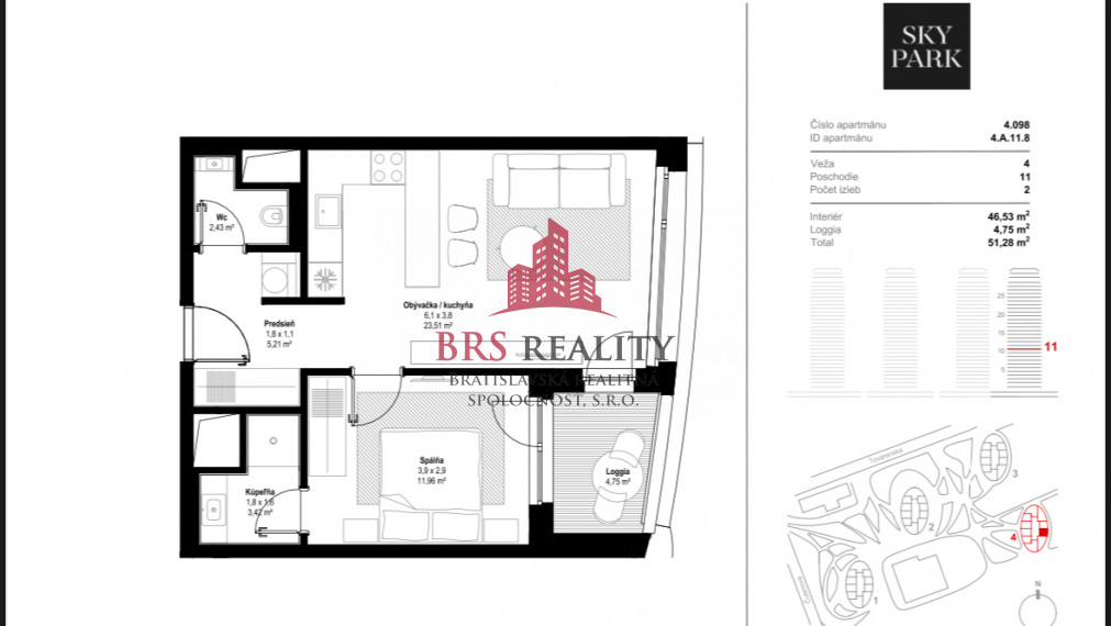 Príjemný a elegantný 2 izb. byt v projekte SKYPARK